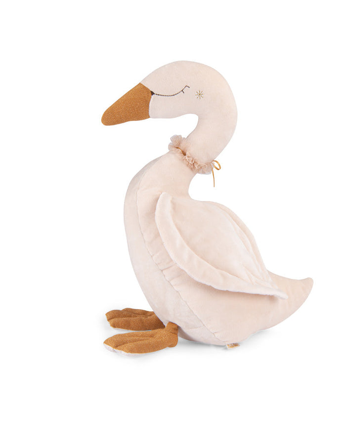 Plush swan toy on a white background