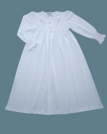 Lavender Dream Nightdress - Girls Smocked Pima Cotton Nightgown with Delicate Embroidery - The Blue Zebra