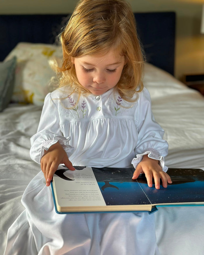 Lavender Dream Nightdress - Girls Smocked Pima Cotton Nightgown with Delicate Embroidery - The Blue Zebra