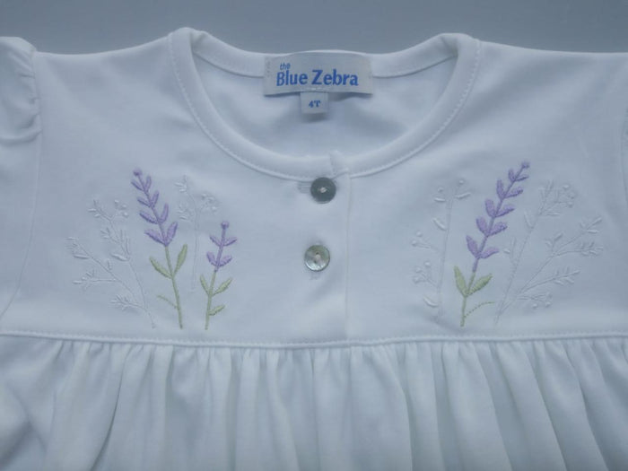 Lavender Dream Nightdress - Girls Smocked Pima Cotton Nightgown with Delicate Embroidery - The Blue Zebra