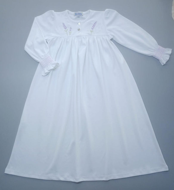 Lavender Dream Nightdress - Girls Smocked Pima Cotton Nightgown with Delicate Embroidery - The Blue Zebra