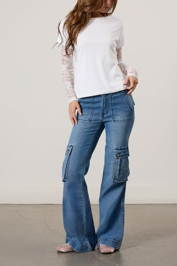 Layered Sheer Lace Long-Sleeve Tee