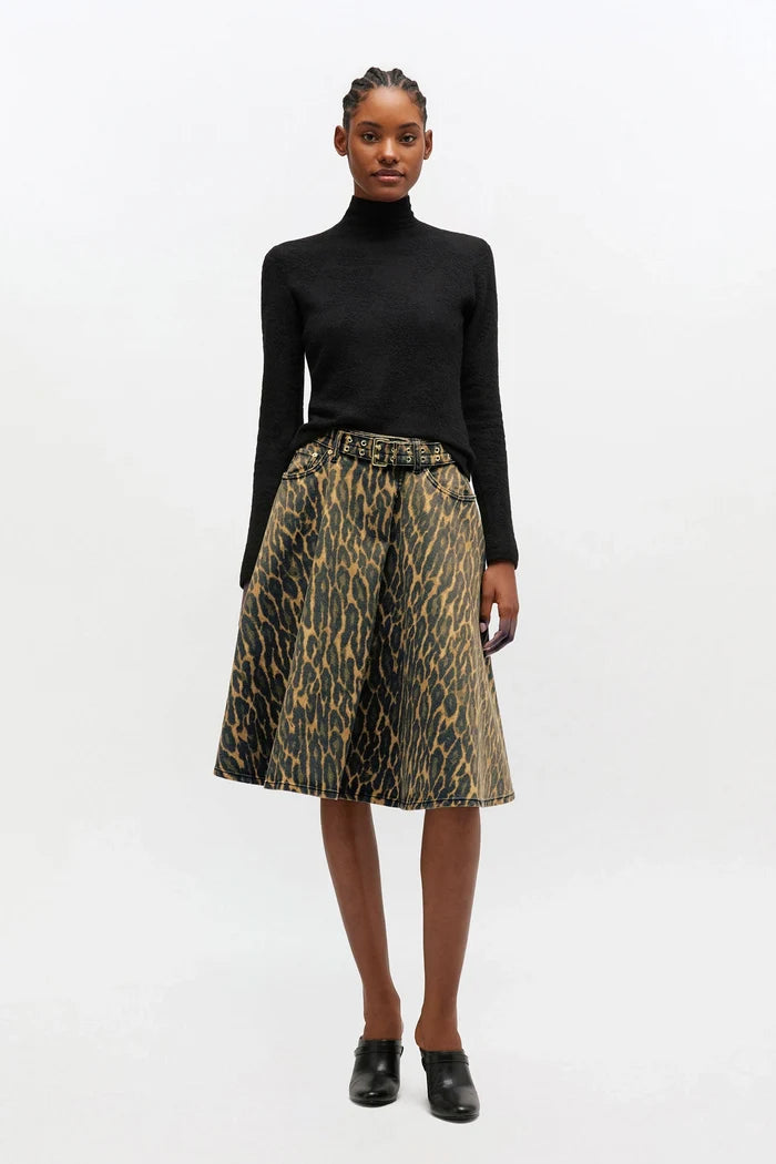 Leopard Denim Wrap Skirt Skirts Ganni