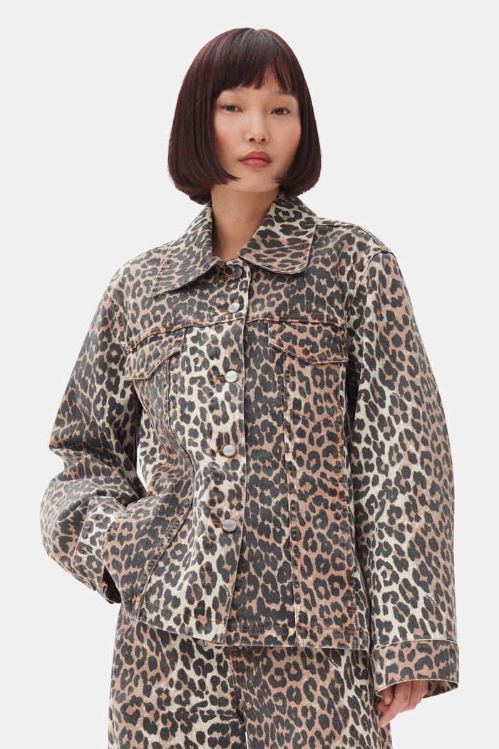 Leopard Printed Denim Jacket Jackets & Coats Ganni