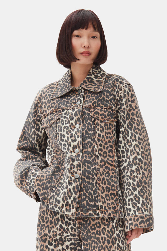 Leopard Printed Denim Jacket Jackets & Coats Ganni