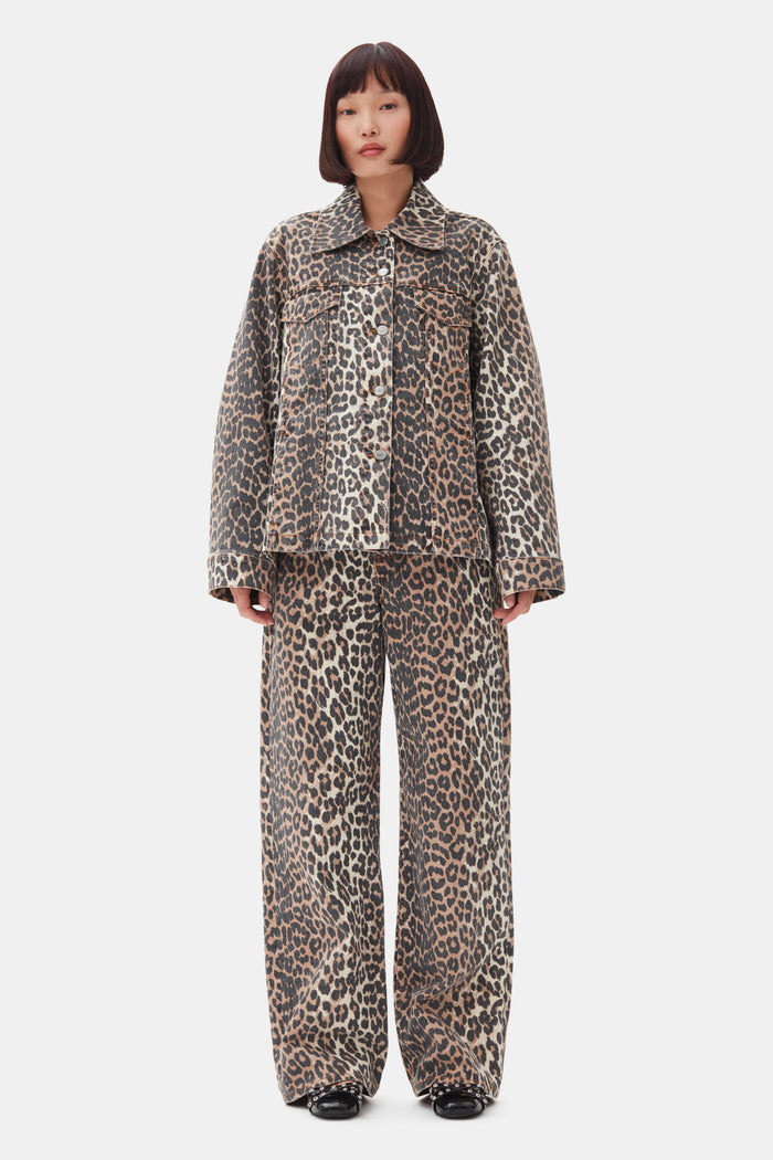 Leopard Printed Denim Jacket Jackets & Coats Ganni