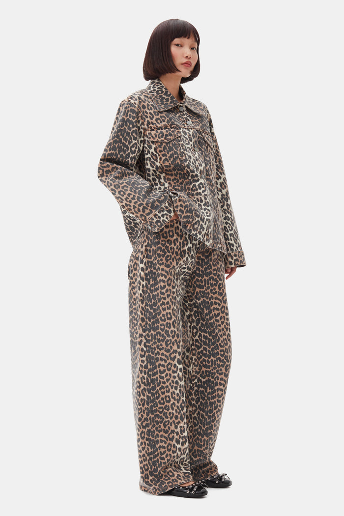 Leopard Printed Denim Jacket Jackets & Coats Ganni