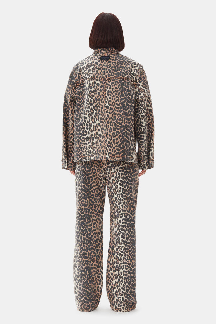 Leopard Printed Denim Jacket Jackets & Coats Ganni