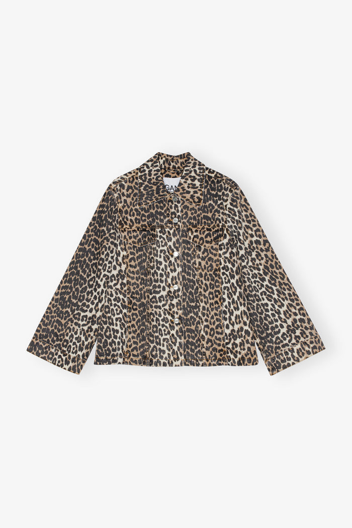 Leopard Printed Denim Jacket Jackets & Coats Ganni