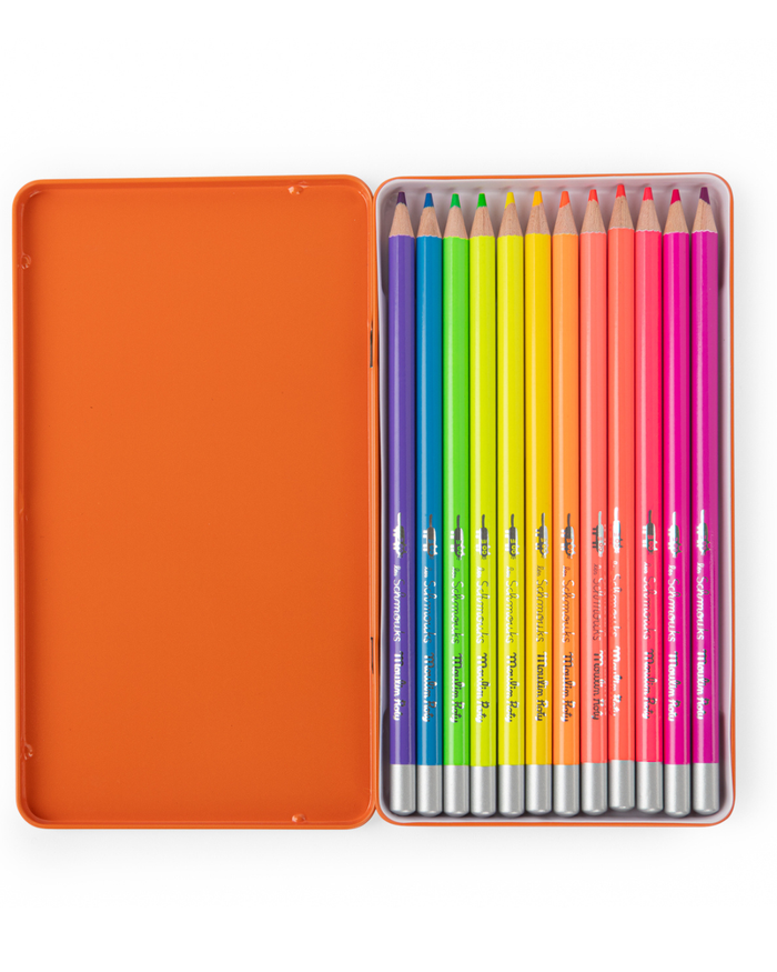 Les Schmouks Neon Colouring Pencils Set – 12 Pack in Tin - Moulin Roty