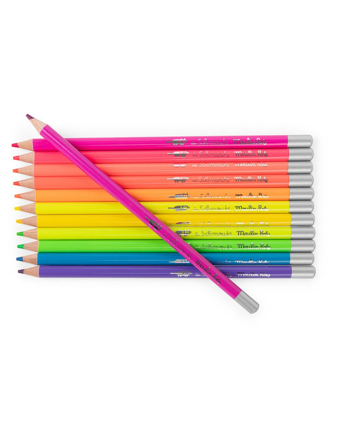 Les Schmouks Neon Colouring Pencils Set – 12 Pack in Tin - Moulin Roty