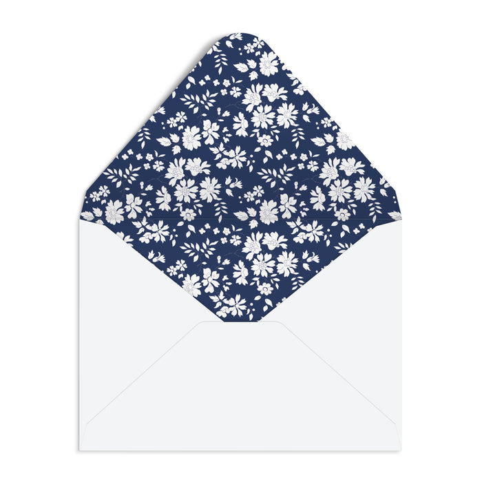 Liberty London notecard envelope with blue floral patterned lining