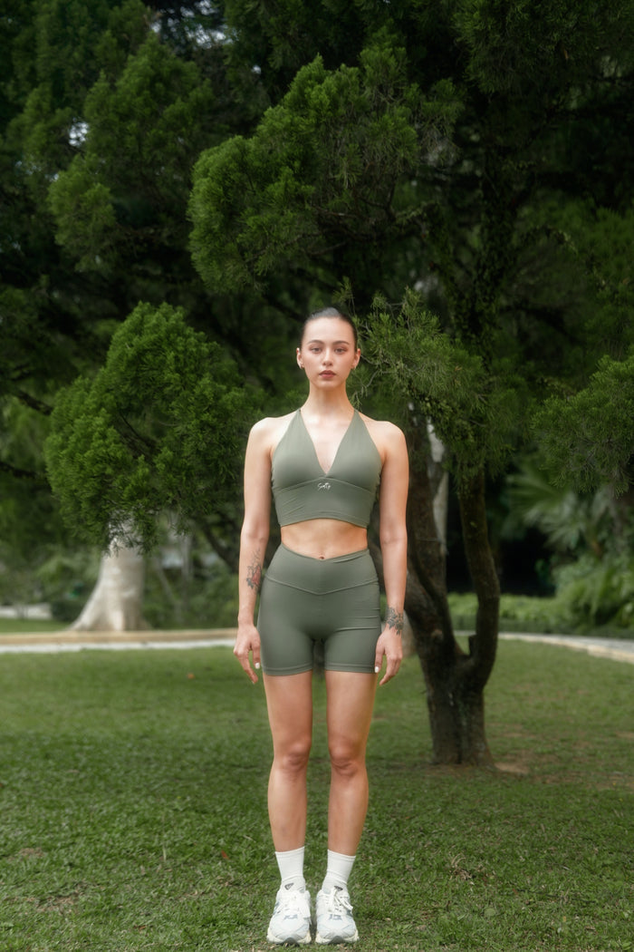 Low-Cut Cross-Back Bra | Misty Forest Green