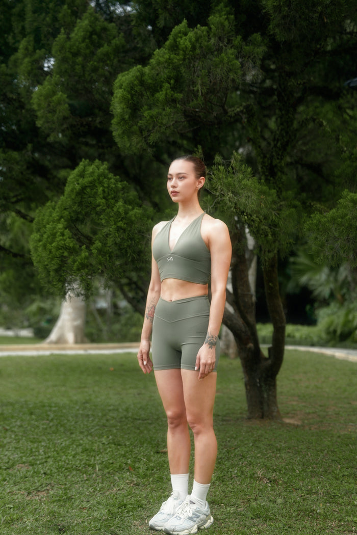 Low-Cut Cross-Back Bra | Misty Forest Green
