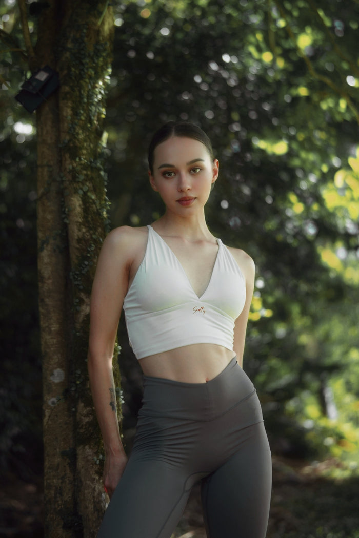 Low-Cut Cross-Back Bra | Pale Beige
