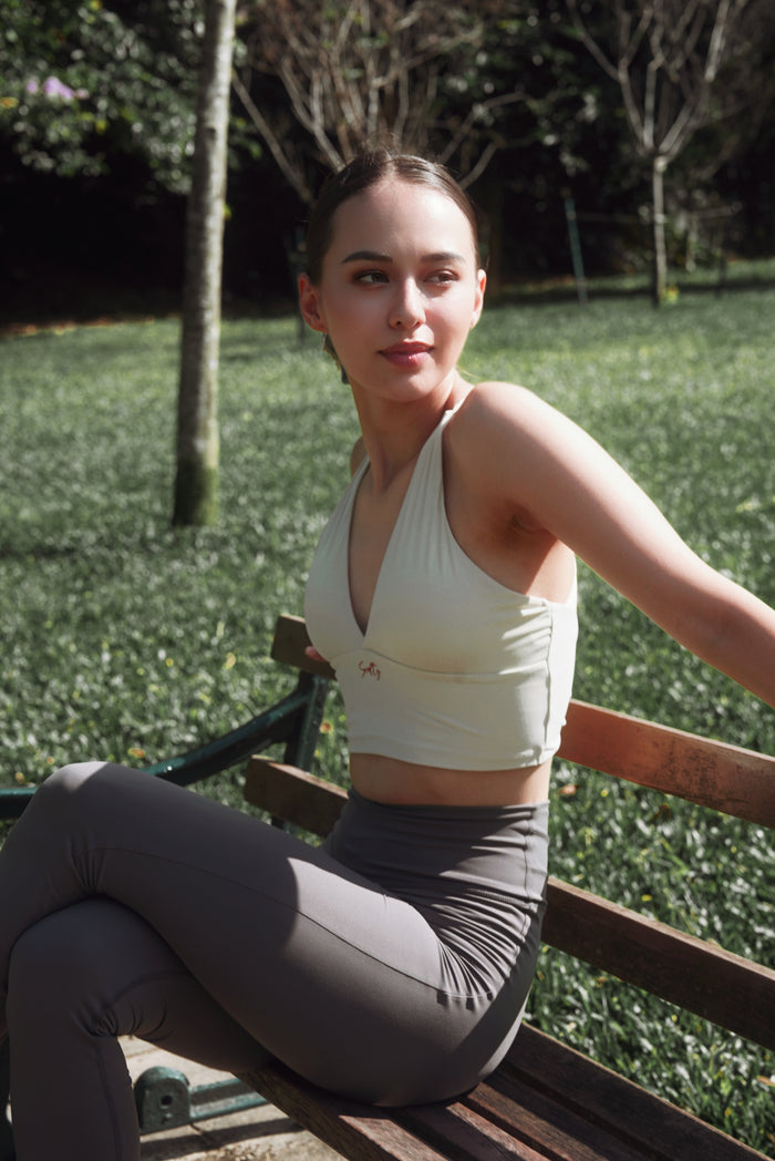 Low-Cut Cross-Back Bra | Pale Beige
