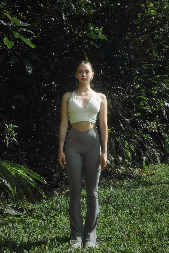 Low-Cut Cross-Back Bra | Pale Beige
