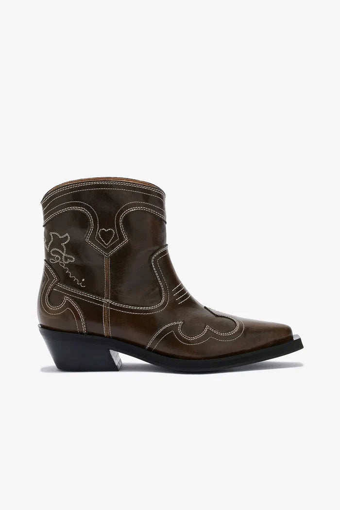 Low Shaft Embroidered Western Boots Footwear Ganni