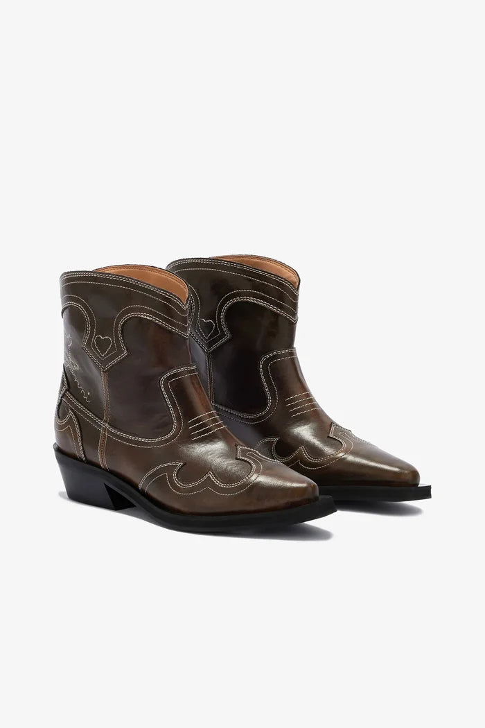 Low Shaft Embroidered Western Boots Footwear Ganni