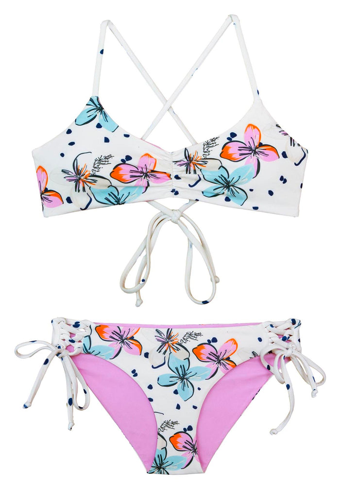 floral printed two-piece bathing suit for girls youth sizing 10 through 16