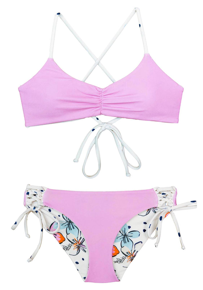 Chance Loves - swimming costume for girls 10-16 with pink, blue, white floral pattern