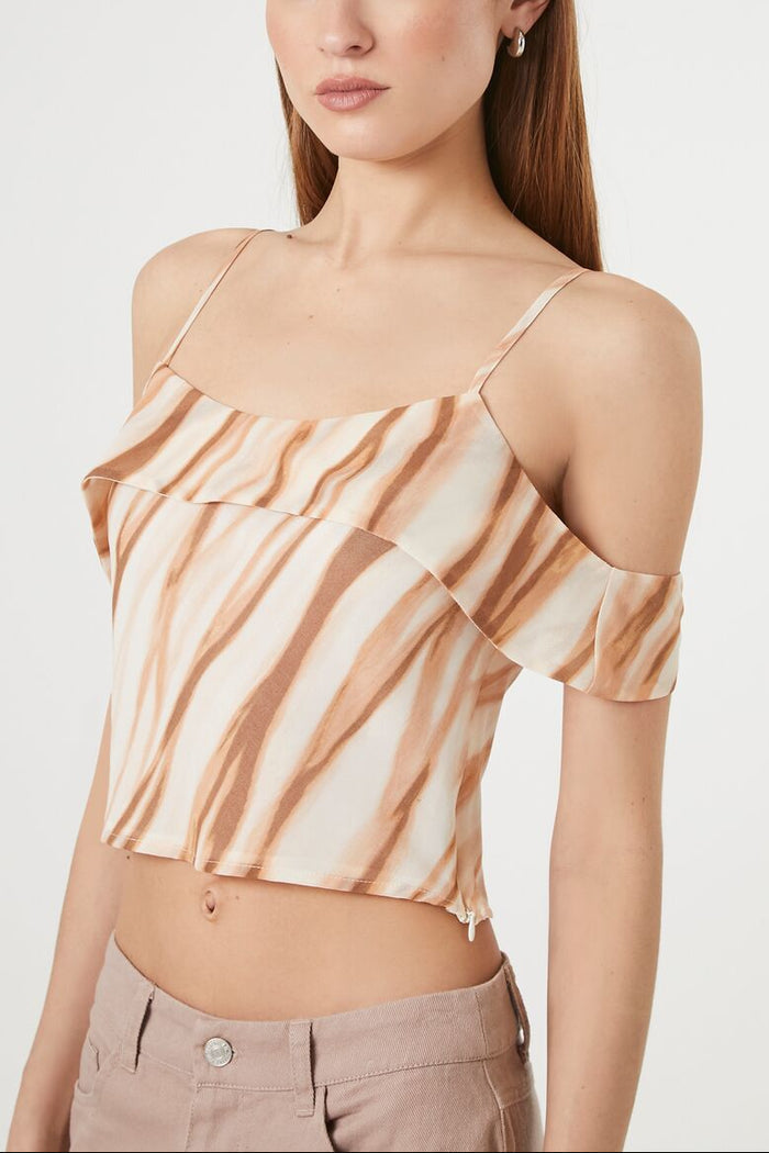 Marble Print Open-Shoulder Top