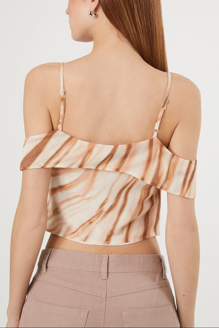 Marble Print Open-Shoulder Top