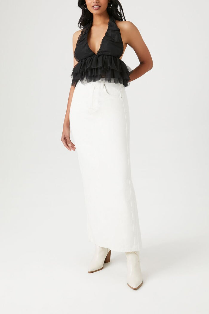 Mesh Ruffle Halter Crop Top