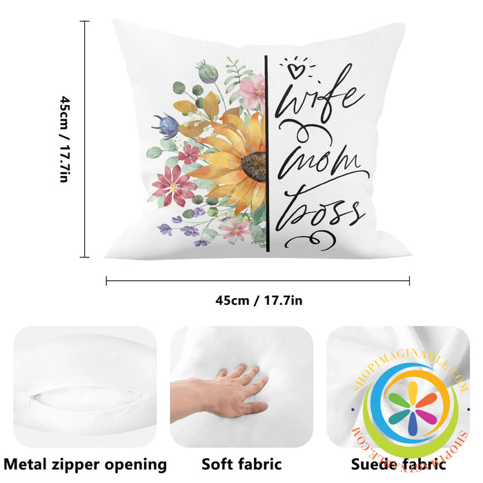 Mom Wife Boss Pillow Cover