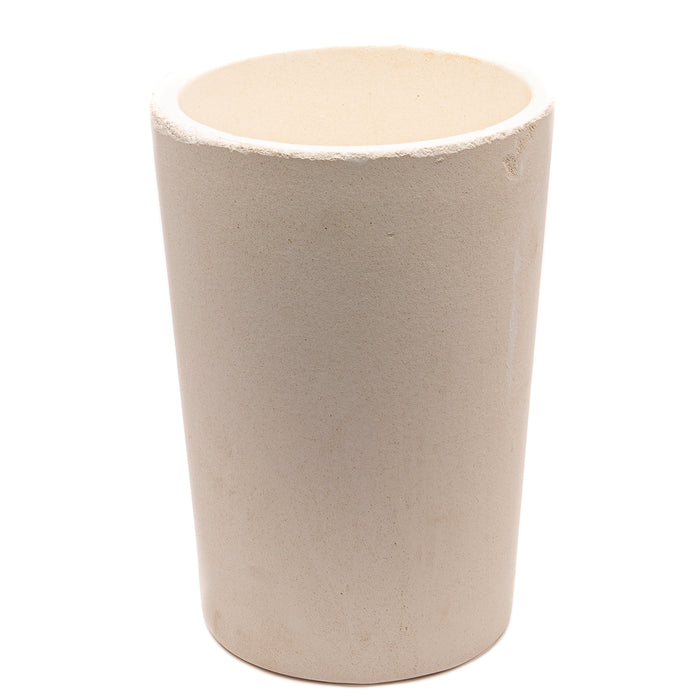 Mullite crucible, 10 x 7 inch, tapered off-white cylinder with an open top