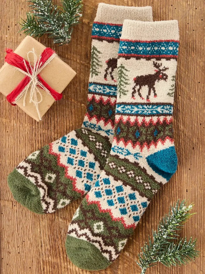My Coziest Socks - Evergreen Moose-view 1