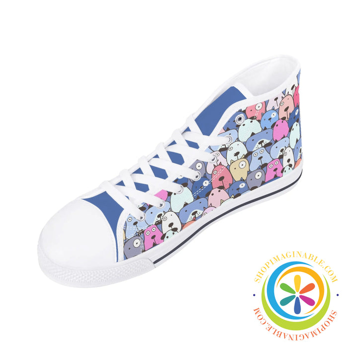 My Dog Walking Ladies High Top Canvas Shoes