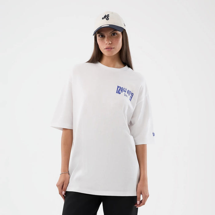 The model is wearing this New Era Fun Pizza Graphic Oversized T-Shirt in white. 5