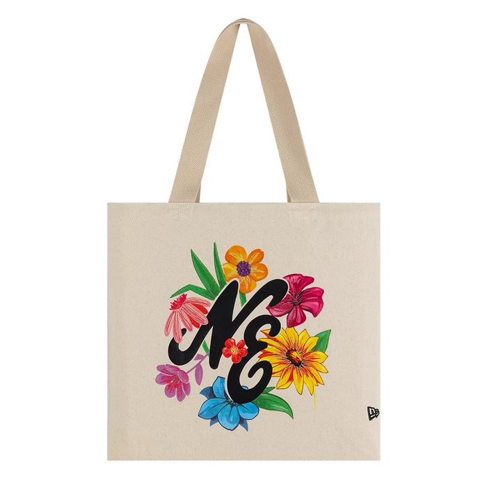 Pictured is this New Era Graphic Tote Bag in light beige. 2