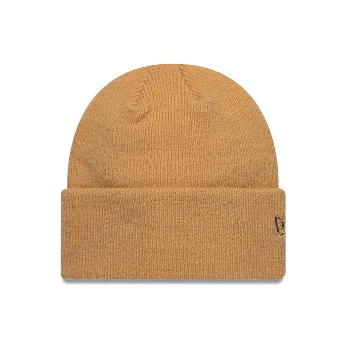 Pictured is this New Era Mohair Wide Cuff Knit Beanie hat in light beige. 1