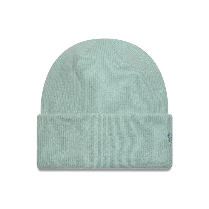 Pictured is this New Era Mohair Wide Cuff Knit Beanie hat in pastel blue. 1