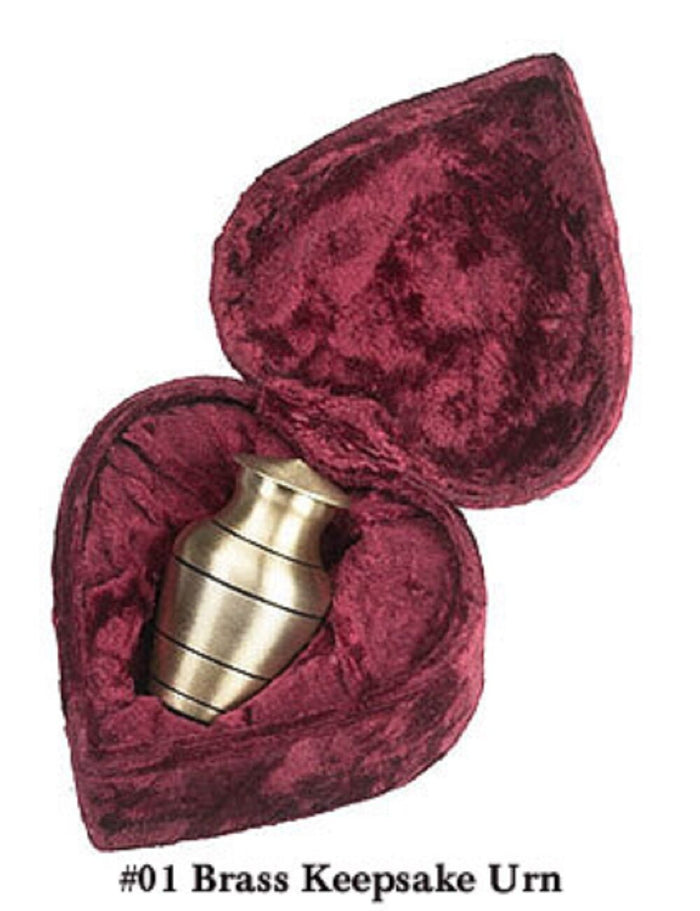 New, Solid Brass Keepsake Funeral Cremation Urn & Heart Box, 3 Cubic Inches