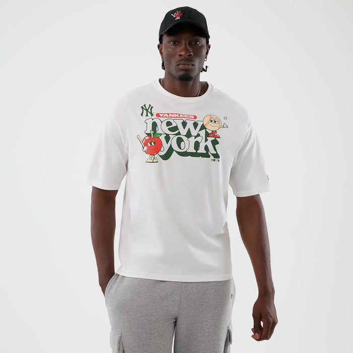 The model is wearing this MLB Icon Graphic New York Yankees T-Shirt in white. 1