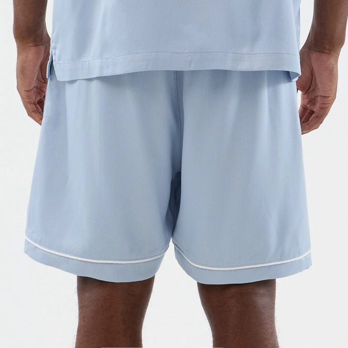 The model is wearing this MLB Woven New York Yankees Shorts in pastel blue. 7