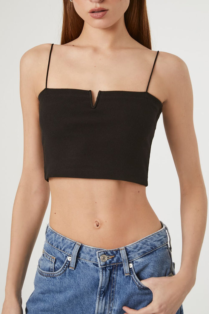 Notched Rib-Knit Cropped Cami