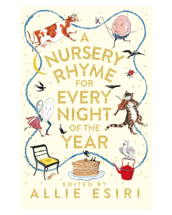 Book cover of 'A Nursery Rhyme for Every Night of the Year' with illustrations and text.