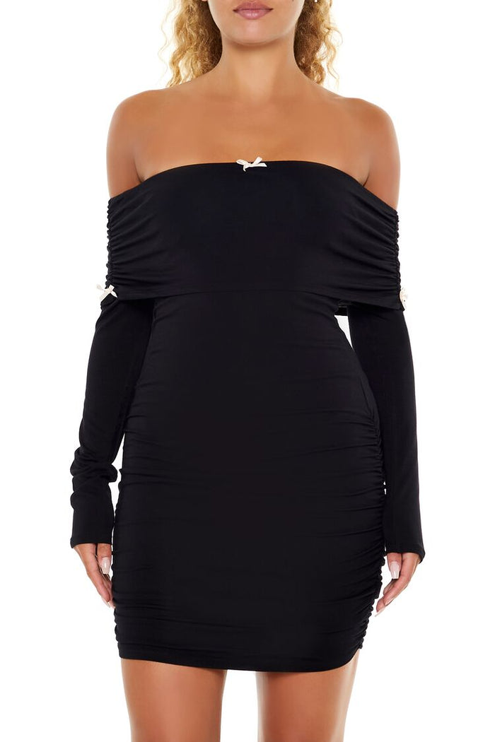 Off-the-Shoulder Bow Mini Dress