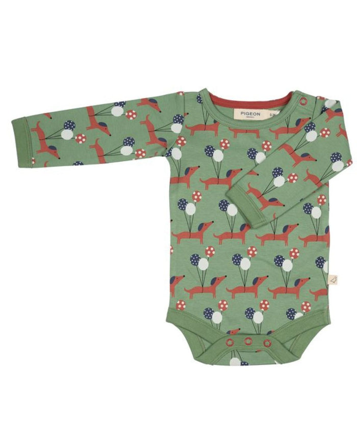 Organic Baby Body - Sausage Dogs Green Long Sleeve Bodysuit - Pigeon Organics