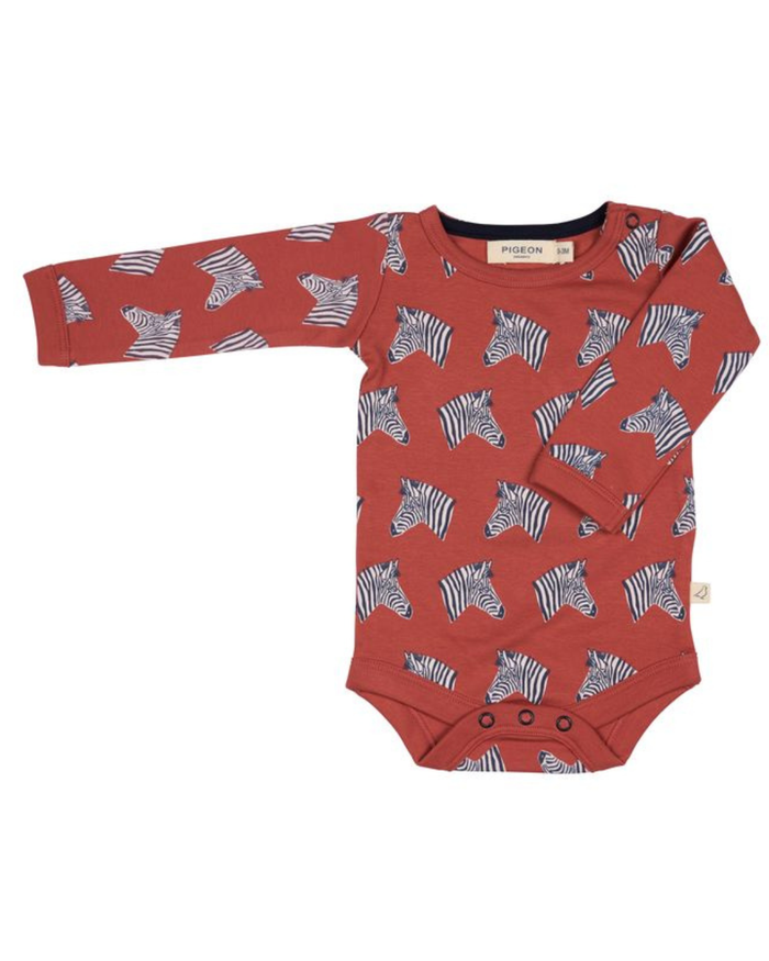 Organic Baby Body - Zebra Print Long Sleeve Bodysuit - Pigeon Organics