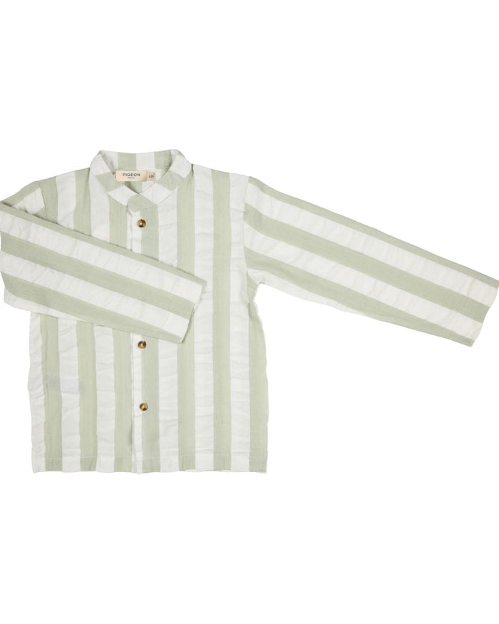 Organic Collarless Seersucker Shirt – Sea Foam - Pigeon Organics