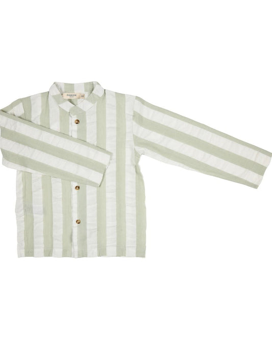 Organic Collarless Seersucker Shirt – Sea Foam - Pigeon Organics