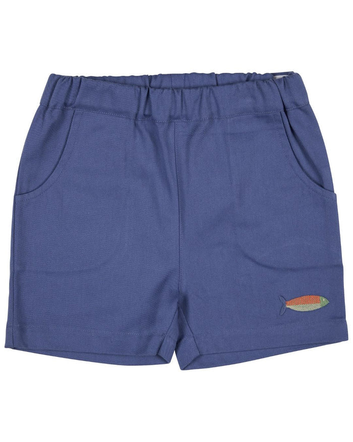 Organic Embroidered Pull-On Shorts – Indigo - Pigeon Organics
