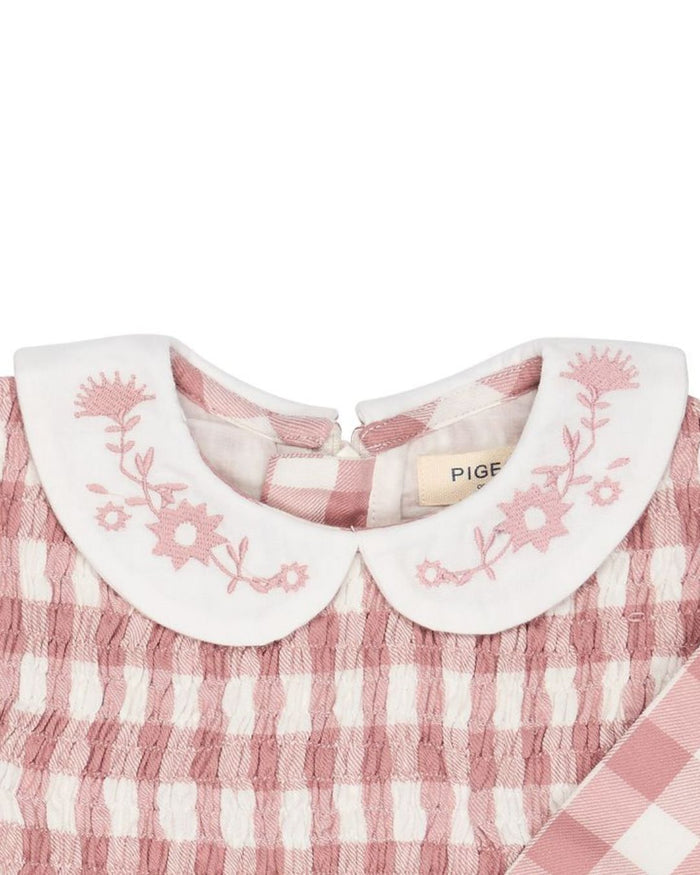 Organic Pink Gingham Dress with Embroidered Collar - Pigeon Organics