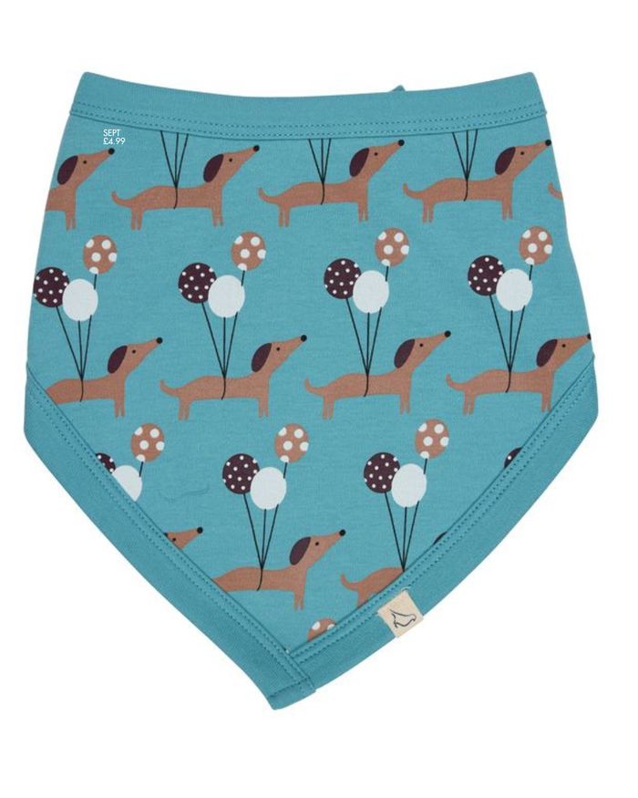 Organic Reversible Baby Bib – Sausage Dogs Blue Jersey Bib - Pigeon Organics