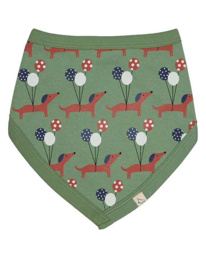 Organic Reversible Baby Bib – Sausage Dogs Green Jersey Bib - Pigeon Organics